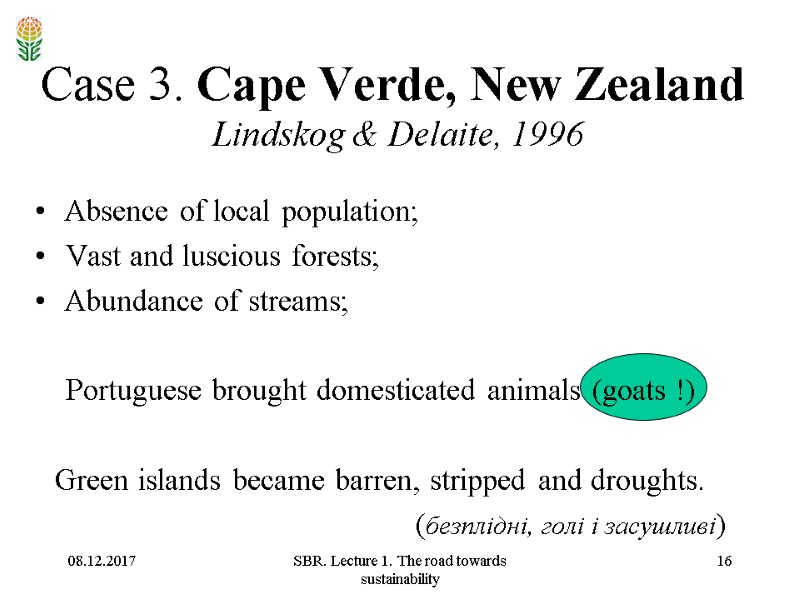 08.12.2017 SBR. Lecture 1. The road towards sustainability 16 Case 3. Cape Verde, New